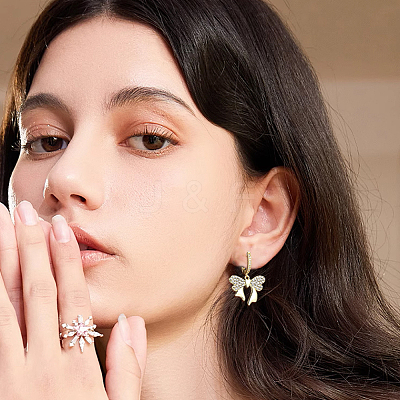6 Pairs 2 Colors Rack Plating Brass Micro Pave Cubic Zirconia Hoop Earrings Findings KK-BBC0021-75-1