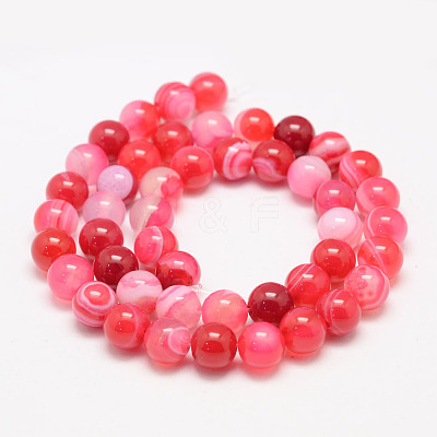 Natural Striped Agate/Banded Agate Bead Strands G-K155-B-6mm-09-1