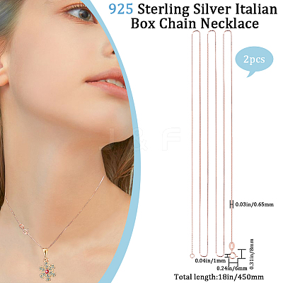 2Pcs 925 Sterling Silver Box Chain Necklaces NJEW-BBC0001-13RG-1