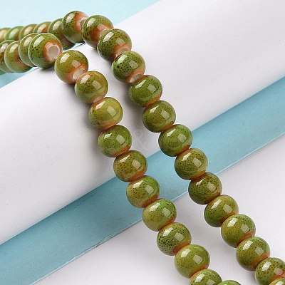 Handmade Fancy Antique Glazed Porcelain Ceramic Round Beads Strands PORC-L019-6mm-10-1