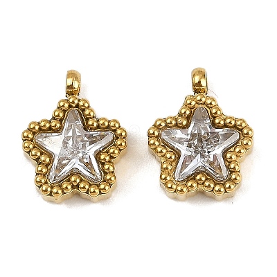 304 Stainless Steel Micro Pave Cubic Zirconia Charms STAS-K302-01A-G-1