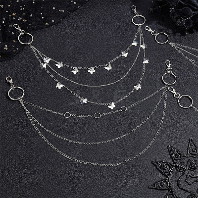 4Pcs 4 Style Butterfly & Cross & Sword Brass Pocket Pants Waist Chains with Zinc Alloy Clasps AJEW-GO00021-1