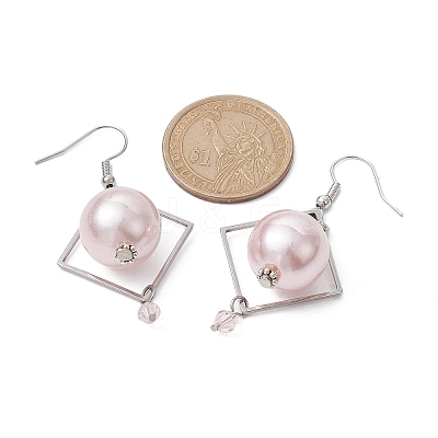 ABS Plastic Imitation Pearl Round Dangle Earrings EJEW-JE05489-1