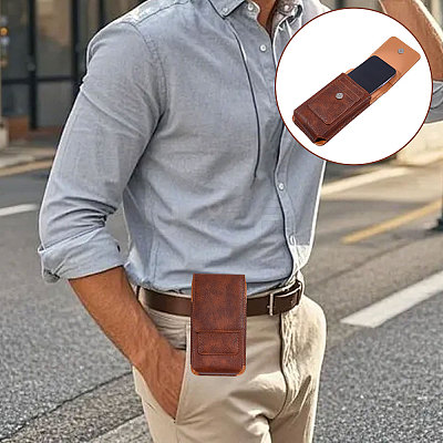 Rectangle Cowhide Mobile Phone Waist Belt Pouches AJEW-WH0596-953B-1
