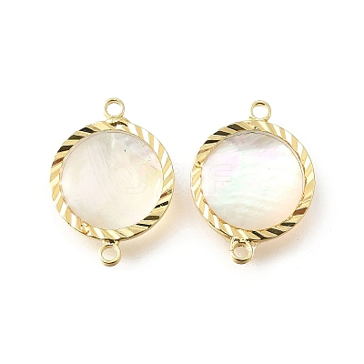 Brass Pave Natural White Shell Connector Charms KK-E794-01G-03-1