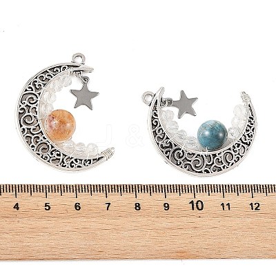4Pcs 4 Styles Heated Natural Citrine & Apatite & Rainbow Moonstone & Dyed Green Jade Pendants PALLOY-TA00427-1