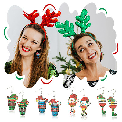 4Pair Christmas Iron Dangle Earrings for Women EJEW-TA00594-1