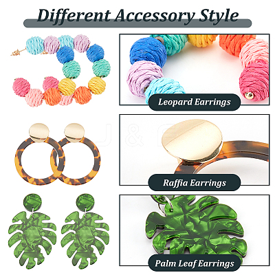 6 Pairs 6 Style Monstera Leaf & Circle Ring Acrylic Stud Earrings with Iron Pins EJEW-AN0001-17-1