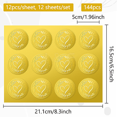 12 Sheets Self Adhesive Gold Foil Embossed Stickers DIY-WH0451-031-1