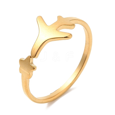 Ion Plating(IP) 304 Stainless Steel Star & Airplane Open Cuff Ring for Women X-RJEW-M149-12G-1