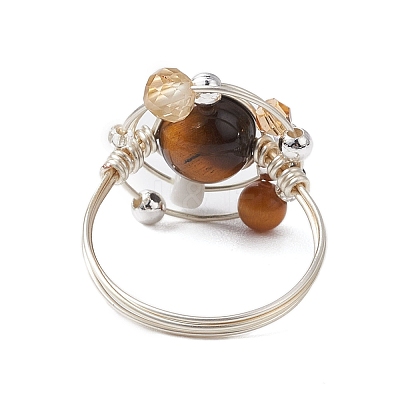 Planet Natural Amethyst & Tiger Eye & Citrine & Apatite & Green Aventurine Finger Rings RJEW-TA00165-1