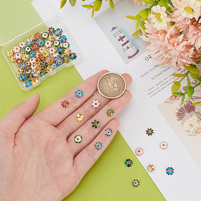 96Pcs 16 Styles Multi-Petal Alloy Enamel Bead Caps FIND-PH0017-97-1
