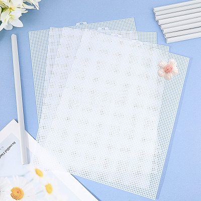 4 Sheets Rectangle Plastic Mesh Canvas Sheets DIY-CP0012-72A-1