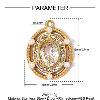 304 Stainless Steel Micro Pave Clear Cubic Zirconia Pendants CU-OY002-22G-02-1