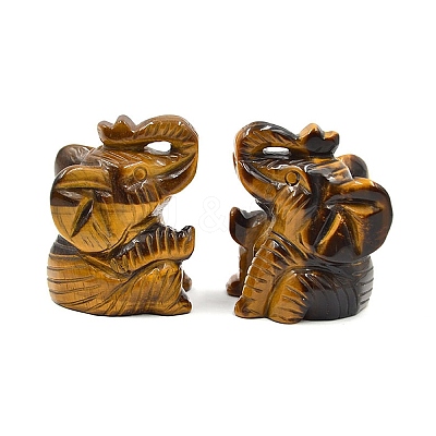 Natural Tiger Eye Carved Healing Elephant Figurines PW-WG51883-02-1