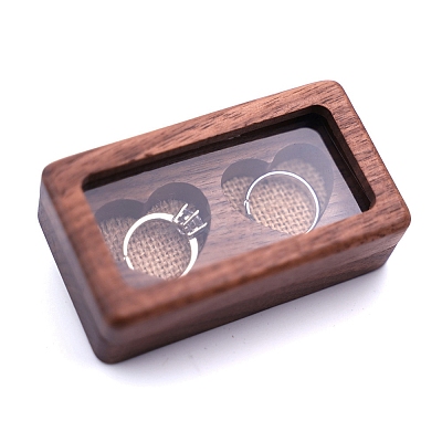Rectangle Wood Wedding Couple Ring Storage Boxes with Visible Magnetic Cover PW-WG62632-01-1