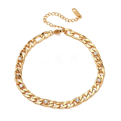 304 Stainless Steel Rhinestone Curb Link Chain Bracelets for Women BJEW-L721-01G-1