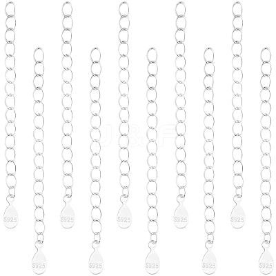 10Pcs 925 Sterling Silver End with Extender Chains and Teardrop Charms STER-BBC0008-98-1