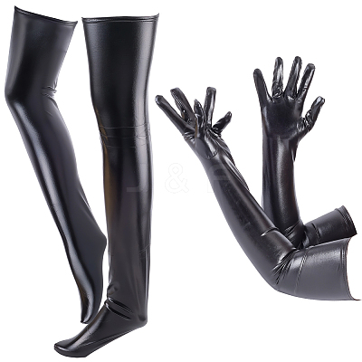 Imitation Leather Long Gloves & Stockings Sets AJEW-CL0002-99B-1