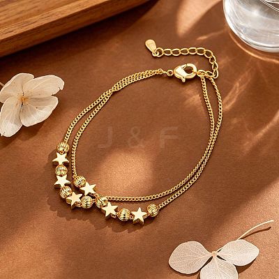 Brass Star Grooved Round Beaded 2-strand Bracelets for Women WGD7A06-01-1