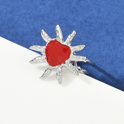 Heart Sun 304 Stainless Steel Enamel Finger Rings for Women RJEW-G355-08P-02-1