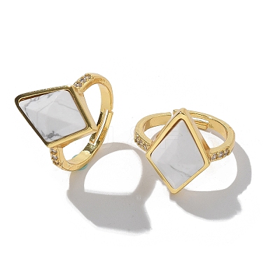 Rhombus Natural Howlite Finger Rings RJEW-B113-01G-01-1