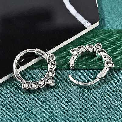 Horse Eye 316 Surgical Stainless Steel Clear Cubic Zirconia Hoop Earrings EJEW-G416-38AS-1
