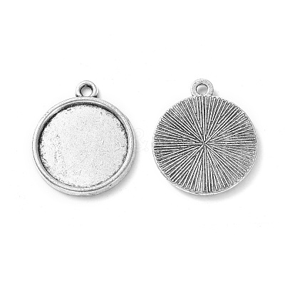 Tibetan Style Antique Silver Alloy Flat Round Pendant Cabochon Settings TIBEP-M022-29AS-1