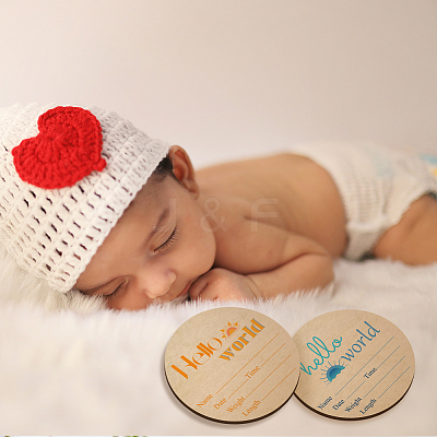 2Pcs 2 Style Single-face Printed Wooden Baby Photo Props DJEW-WH0600-006-1