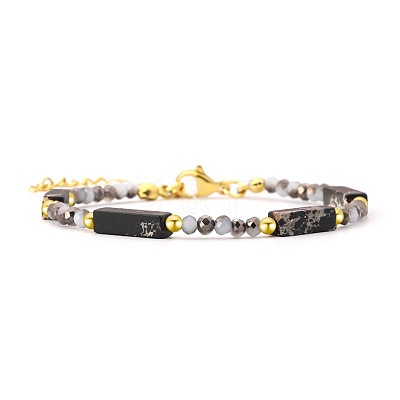 Bohemian Dyed Synthetic Imperial Jasper Cuboid and Glass Beaded Bracelets with 304 Stainless Steel End Chains PX2979-7-1
