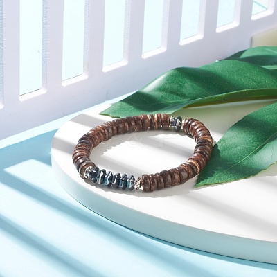 Coconut & Synthetic Hematite Stretch Bracelet BJEW-JB07990-1