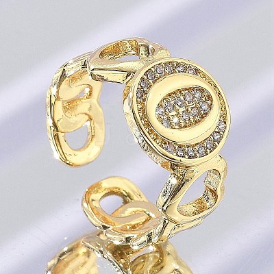 Brass Micro Pave Clear Cubic Zirconia Open Cuff Rings for Women RJEW-K289-02G-O-1