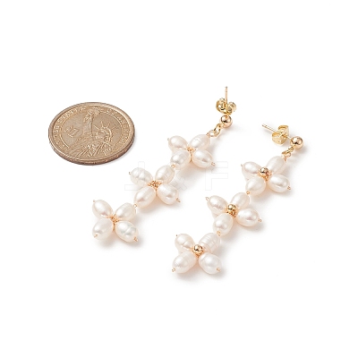 Natural Pearl Flower Long Dangle Stud Earrings EJEW-JE05208-1