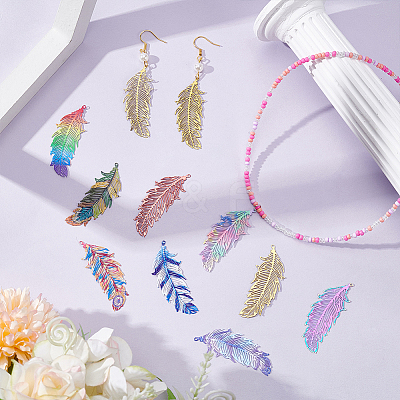 40Pcs 10 Colors 201 Stainless Steel Filigree Pendants STAS-GA0001-78-1