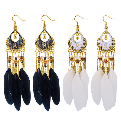2Pairs 2 Colors Feather Chandelier Earrings EJEW-TA0001-81F-1