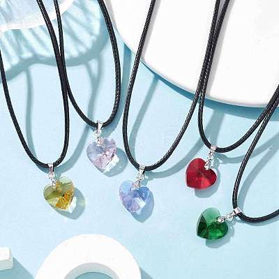Valentine's Day Glass Heart Pendant Necklaces NJEW-JN04570-01-1