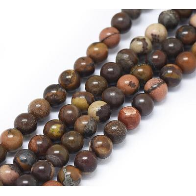 Natural Chinese Writing Stone Round Bead Strands G-P070-12-4mm-1