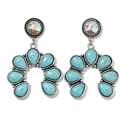 Alloy Synthetic Turquoise Dangle Stud Earrings EJEW-U053-09B-AS-1
