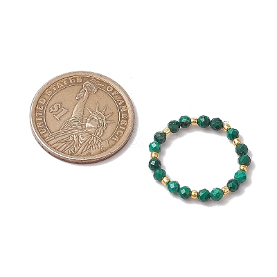Natural Malachite Beaded Stretch Rings for Women RJEW-JR00868-10-1