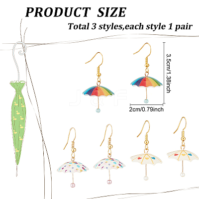 3 Pairs 3 Colors 3D Umbrella Acrylic Dangle Earrings EJEW-AN0002-97-1