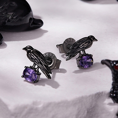 Halloween 925 Sterling Silver Cubic Zirconia Stud Earrings EJEW-P327-01A-B-1