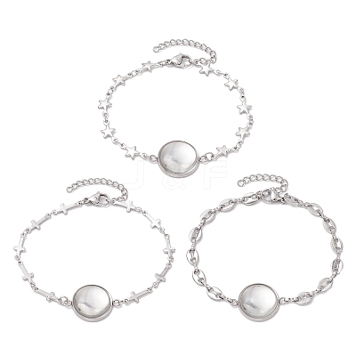 Tarnish Resistant 3Pcs 3 Styles Stainless Steel Bracelet Star & Oval & Cross Link Bracelet Making with Tray BJEW-JB10532-1