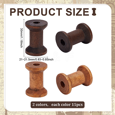 30Pcs 2 Colors Wooden Empty Spools for Wire TOOL-ME0001-04-1