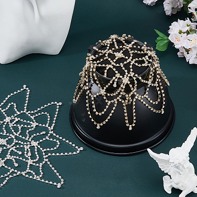 2Pcs 2 Colors Brass Rhinestone Tassel Chain Headbands for Women OHAR-HS0001-06-1