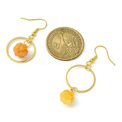 Natural Yellow Aventurine Pumpkin with Ring Dangle Earrings EJEW-JE05509-04-1