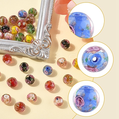 32Pcs 7 Colors Handmade Gold Sand Lampwork Beads LAMP-FS0001-30-1