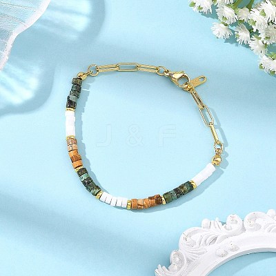 Natural Picture Jasper and Natural African Turquoise(Jasper) Beaded Bracelets BJEW-JB14427-1