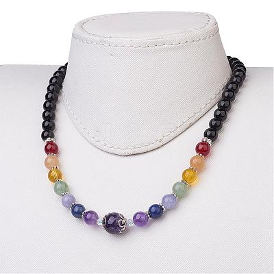 Natural Amethyst and Mixed Gemstone Beaded Necklaces NJEW-JN01753-03-1