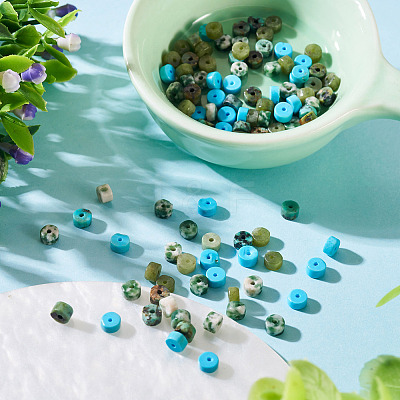200Pcs 4 Styles Natural Green Spot Jasper & TaiWan Jade & Dyed Howlite & African Turquoise(Jasper) Beads G-TA0003-05B-1
