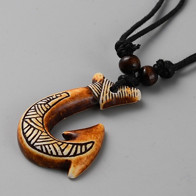 Resin Fishhook Pendant Necklaces NJEW-WH0023-12A-1